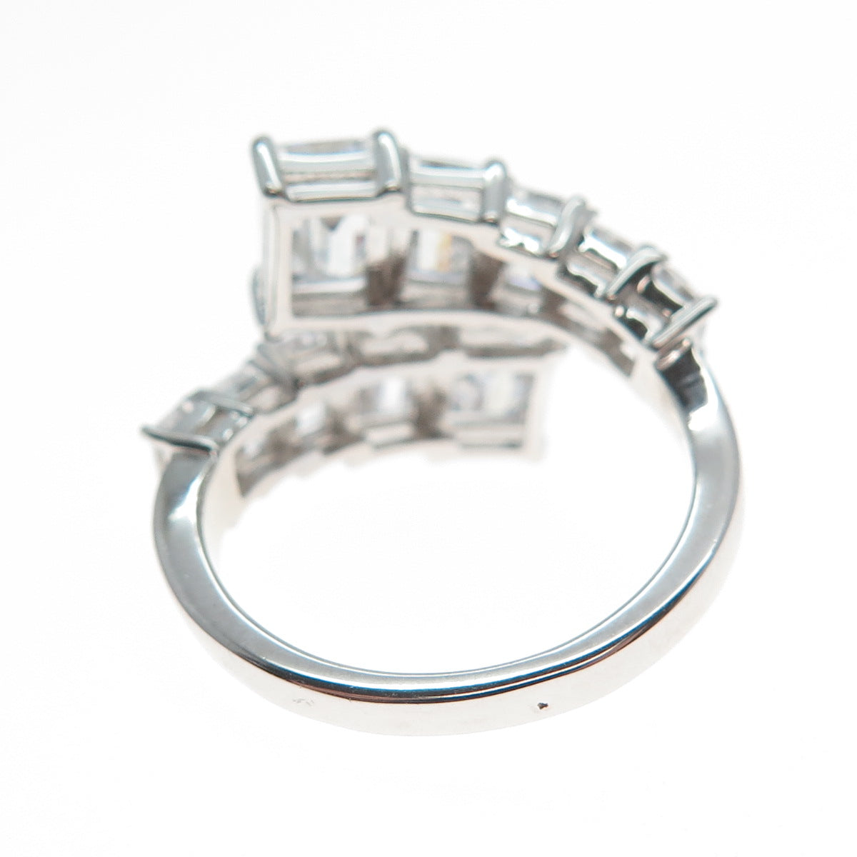 DSMK 925 Sterling Silver Emerald-Cut Shaped C Z Adjustable Ring Size 7.25