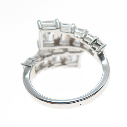 DSMK 925 Sterling Silver Emerald-Cut Shaped C Z Adjustable Ring Size 7.25