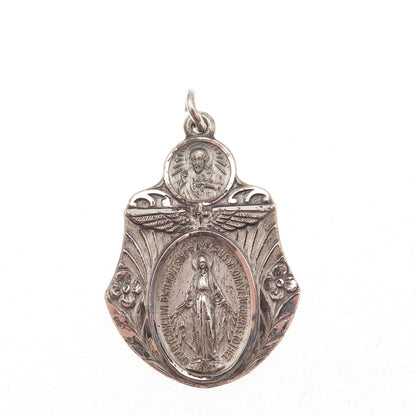 HMH Religious 925 Sterling Silver Antique Art Deco St. Mary Miraculous Pendant