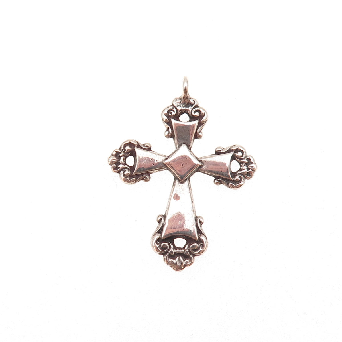 925 Sterling Silver Antique Art Deco Cross Oxidized Charm Pendant