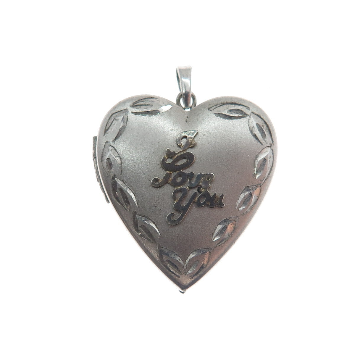 TRU-KAY 925 Sterling Silver Vintage "I Love You" Heart Locket Charm Pendant