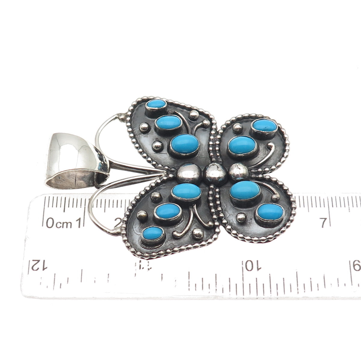 Darrin Livingston Navajo Old Pawn Sterling Vintage Turquoise Butterfly Pendant