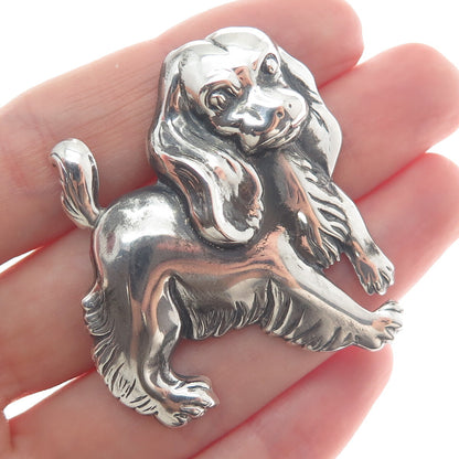 LANG 925 Sterling Silver Vintage Cocker Spaniel Dog Repousse Oxidized Pin Brooch