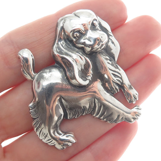 LANG 925 Sterling Silver Vintage Cocker Spaniel Dog Repousse Oxidized Pin Brooch