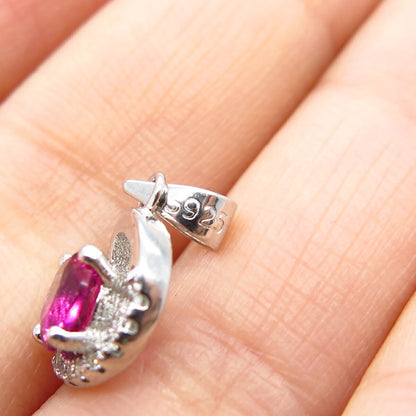 925 Sterling Silver White & Pink C Z Pendant