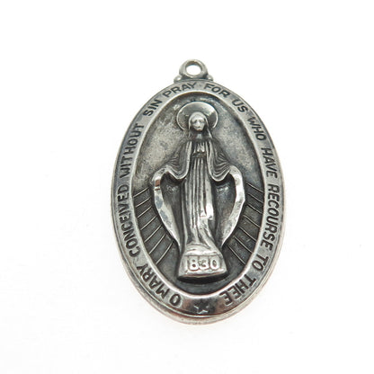 THEDA 925 Sterling Silver Antique Art Deco St. Mary Miraculous Religious Pendant