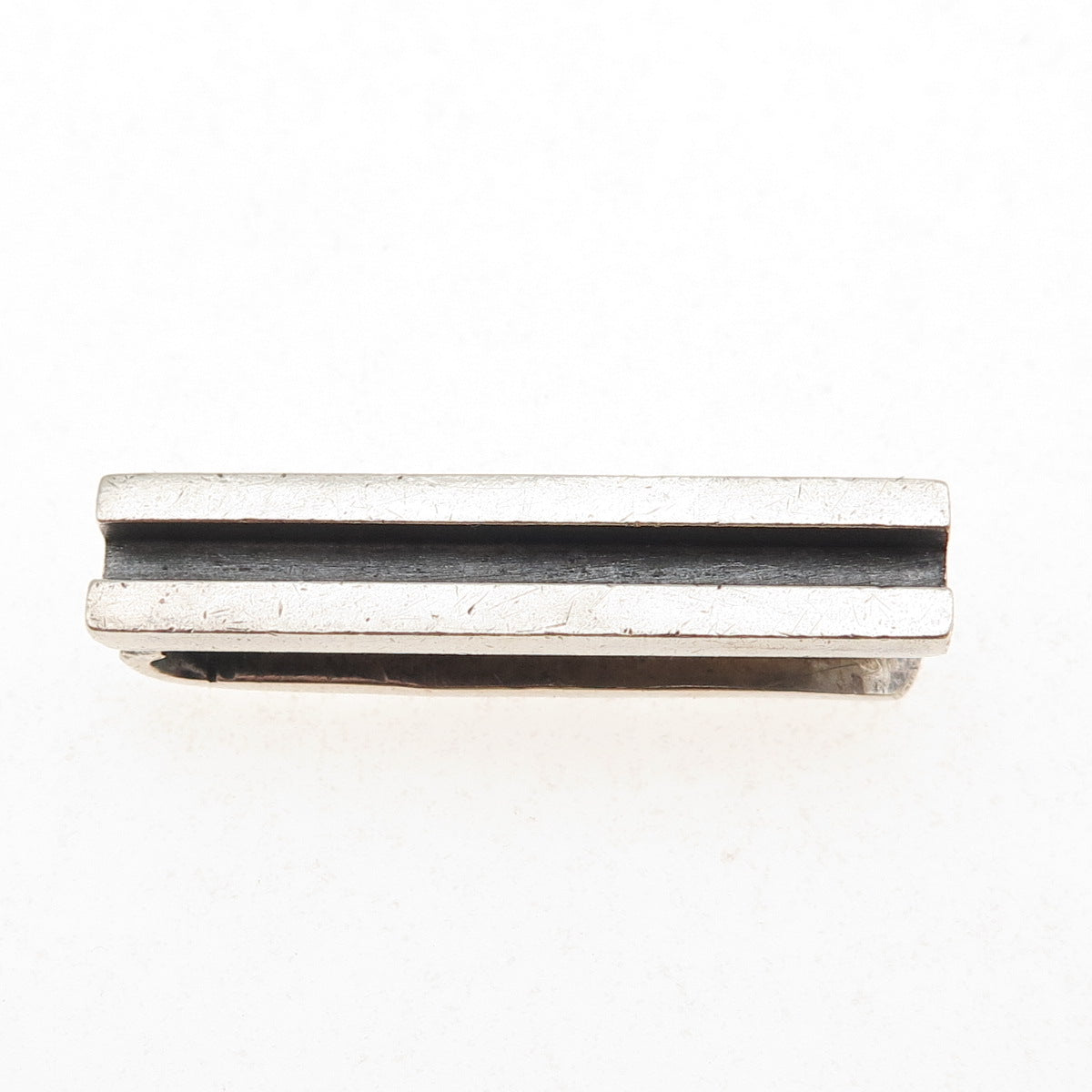 Antonio Pineda 970 Silver Vintage Mexico Modernist Ribbed Oxidized Tie Clip