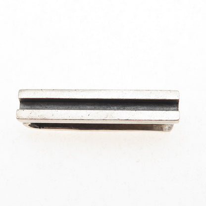 Antonio Pineda 970 Silver Vintage Mexico Modernist Ribbed Oxidized Tie Clip