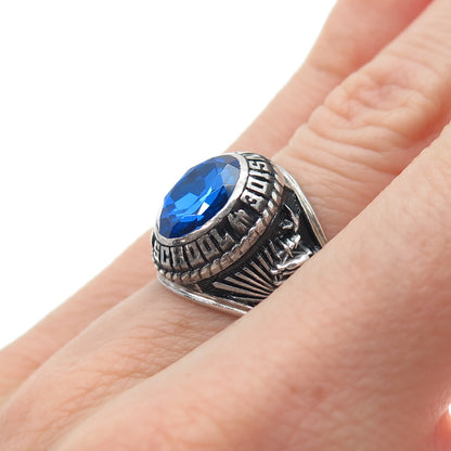 JOSTEN'S Sterling Vintage 1982 Lab-Sapphire Oceanside High School Ring Size 4.75