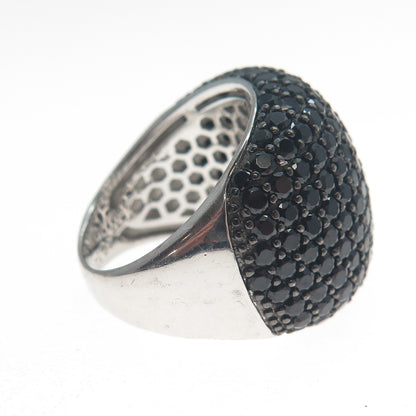 925 Sterling Silver Real Black Spinel Gemstone Cluster Wide Ring Size 7