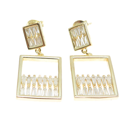 925 Sterling Silver Gold Plated Tapered Baguette-Cut Shaped C Z Dangle Earrings