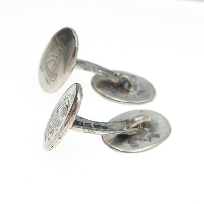AO & CO. 925 Sterling Silver Antique 1924 Sweden Engraved LA Monogram Cufflinks