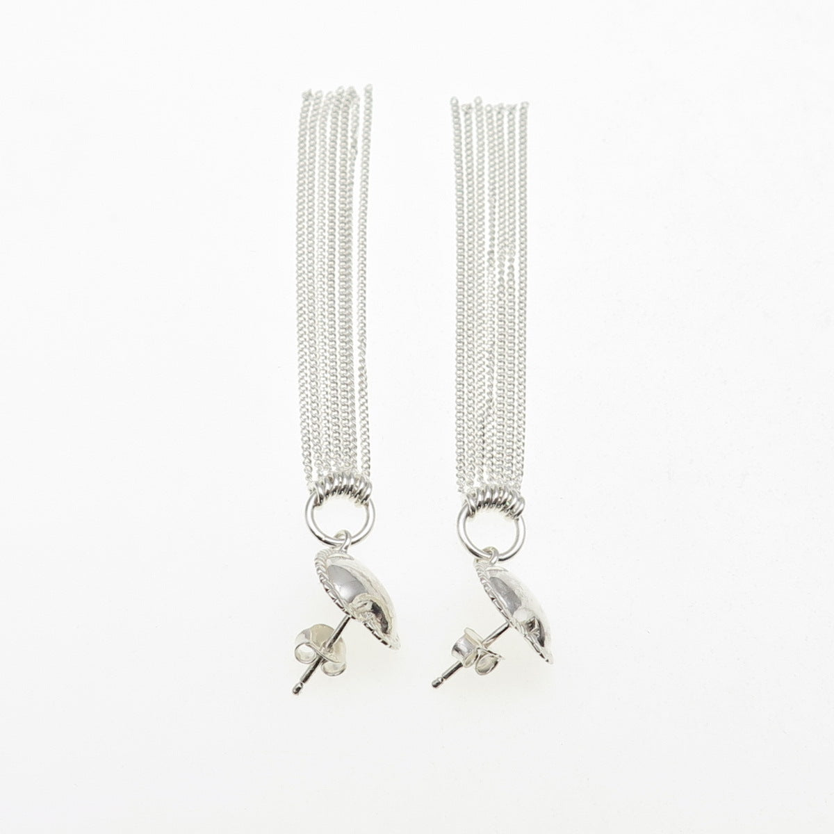 925 Sterling Silver Heart Tassel Dangle Earrings