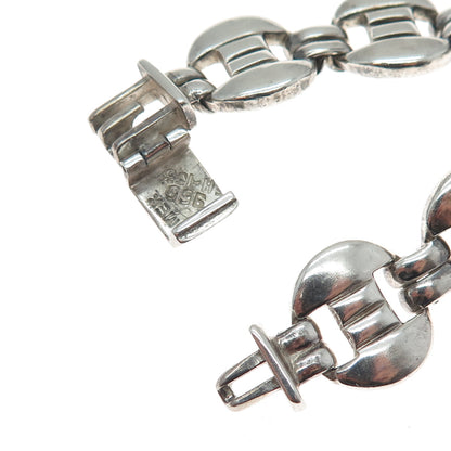 950 Silver Vintage Mexico Modernist Panel Link Oxidized Bracelet 7"