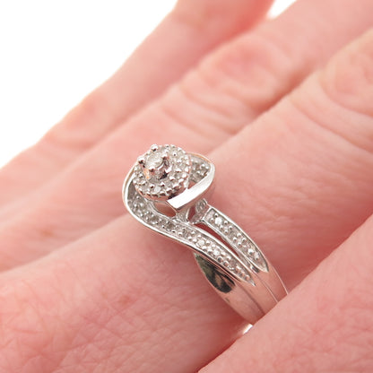 925 Sterling Silver Real Round-Cut Diamond Engagement Ring Size 7
