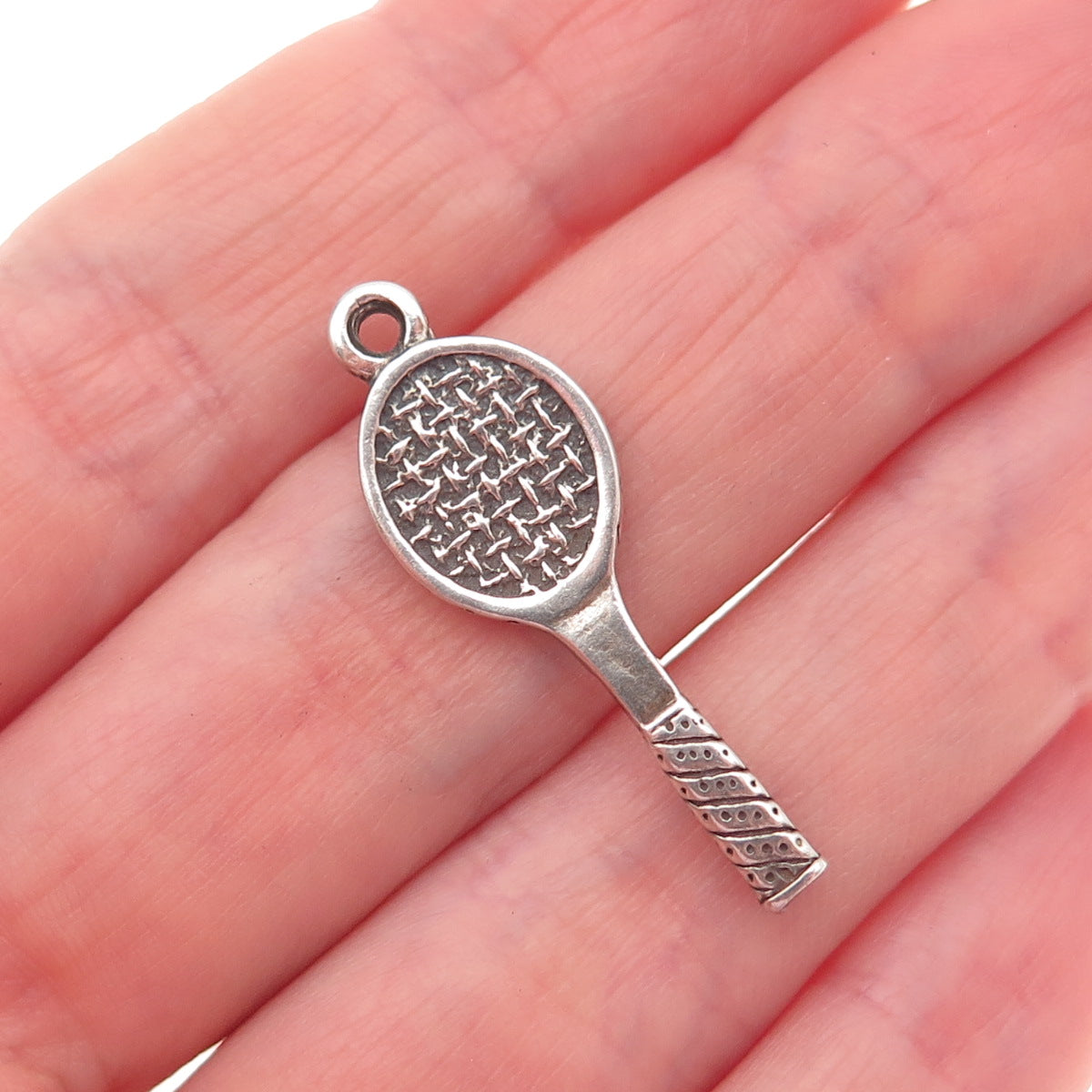 Sunwest 925 Sterling Silver Vintage Tennis Racket Oxidized Charm Pendant
