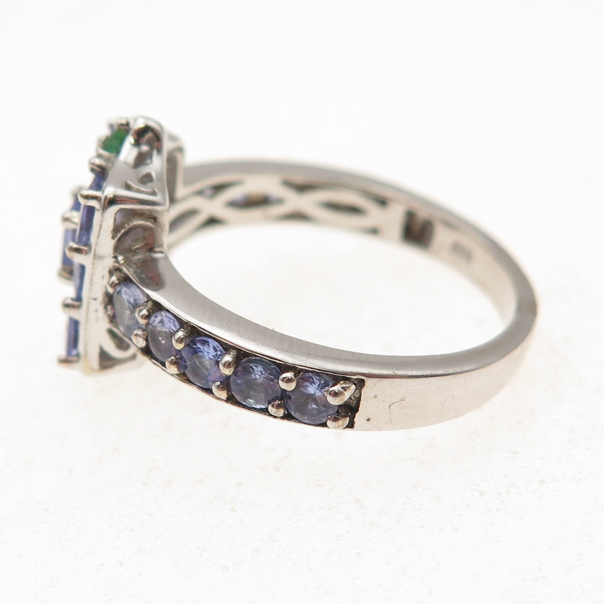 Chuck Clemency 925 Sterling Silver Real Tanzanite & Emerald Ring Size 9.25