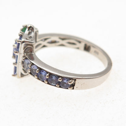 Chuck Clemency 925 Sterling Silver Real Tanzanite & Emerald Ring Size 9.25