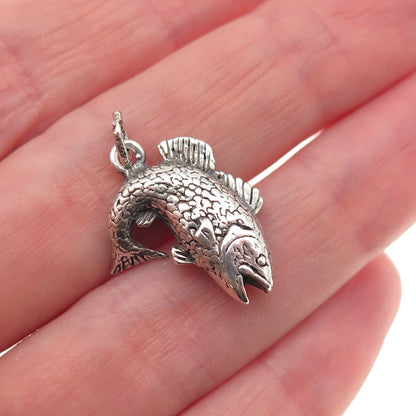 925 Sterling Silver Vintage Koi Fish Oxidized 3D Mini Charm Pendant