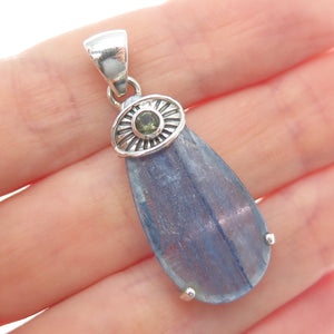 925 Sterling Silver Vintage Real Kyanite & Peridot Evil's Eye Charm Pendant