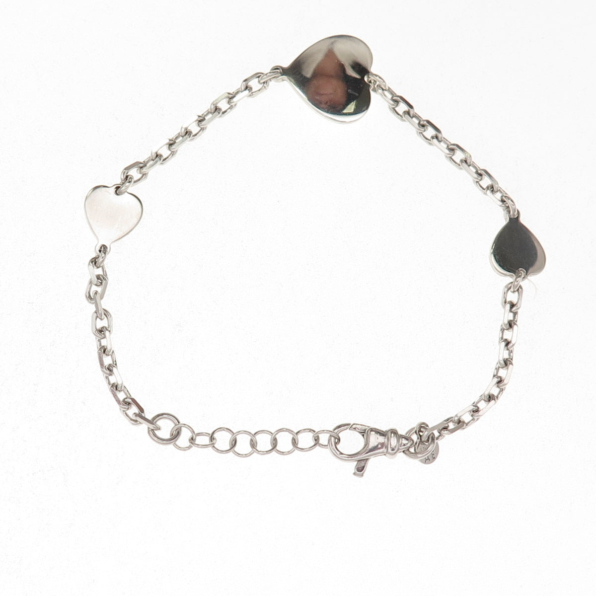 925 Sterling Silver Italy Heart Station Cable Link Bracelet 6.75-7.75"