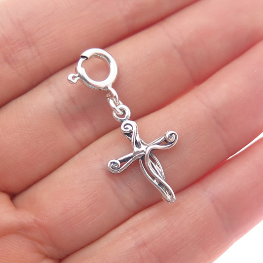 HAGIT GORALI 925 Sterling Silver Vintage Cross Spring Ring Lock Charm Pendant