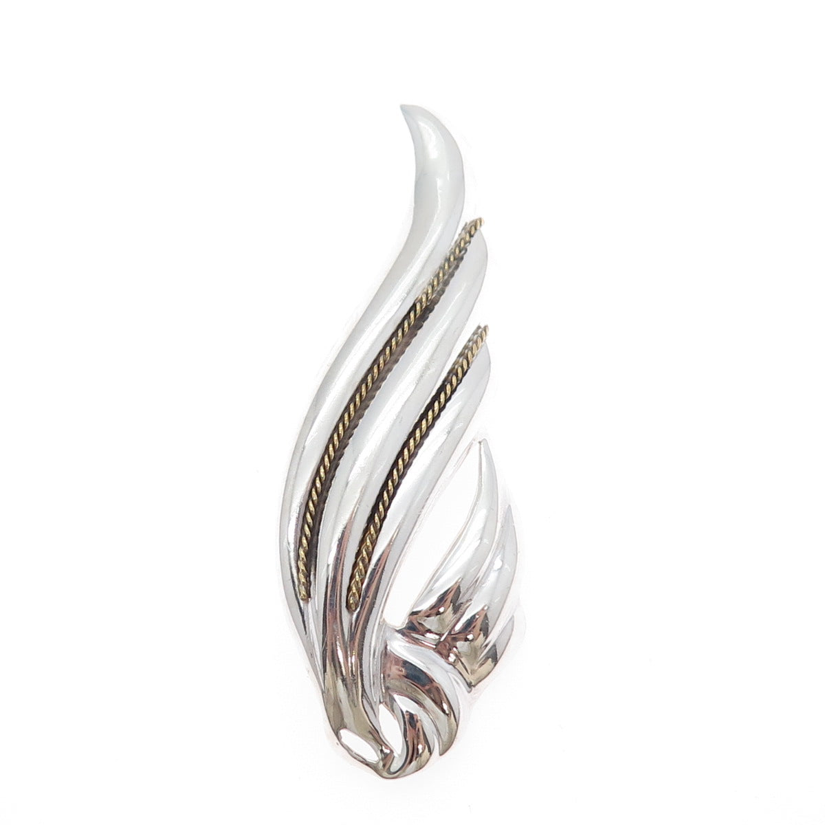 925 Sterling Silver 2-Tone Vintage Mexico Modernist Wing Pin Brooch