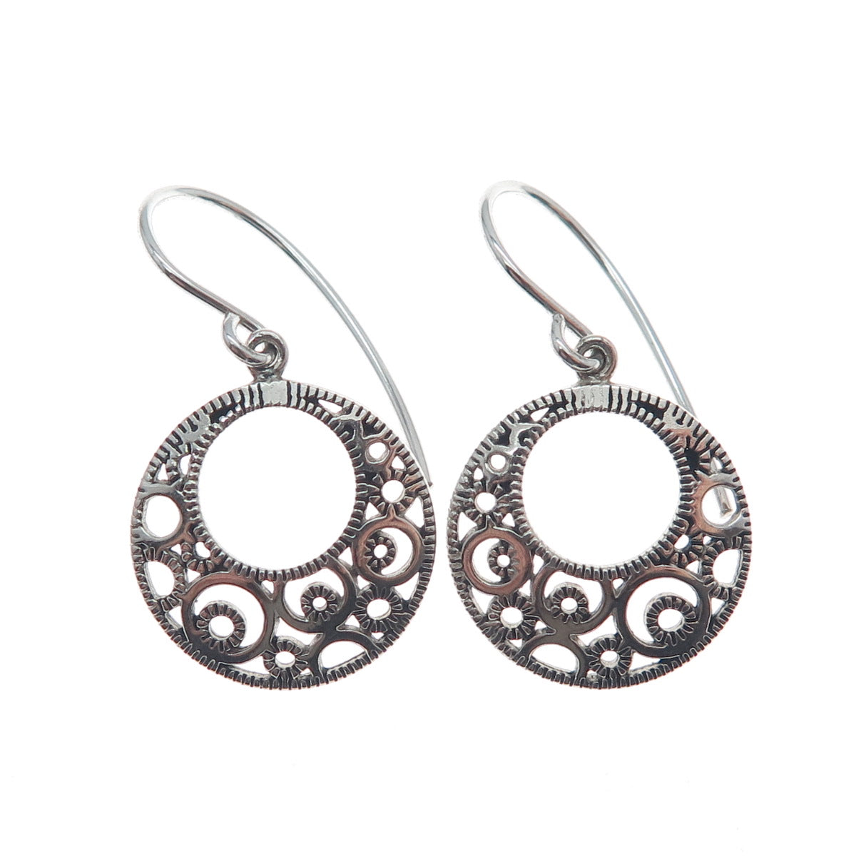 REEDS 925 Sterling Silver Vintage Crescent Circle Dangle Earrings
