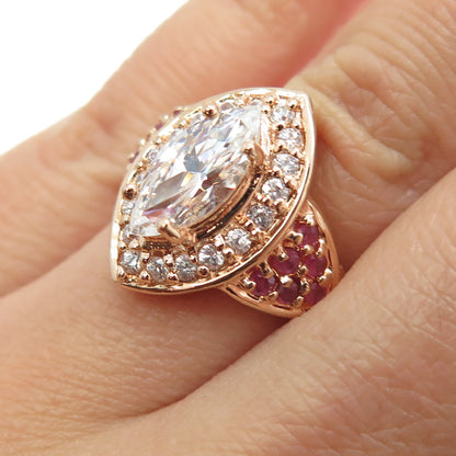 925 Sterling Silver Rose Gold Plated Real Ruby & C Z Bohemian Ring Size 6