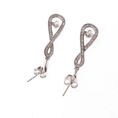 925 Sterling Silver Real Round-Cut Diamond Infinity Dangle Earrings