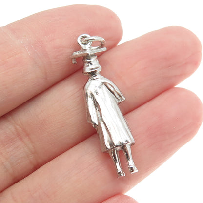 925 Sterling Silver Vintage Graduate Student 3D Pendant