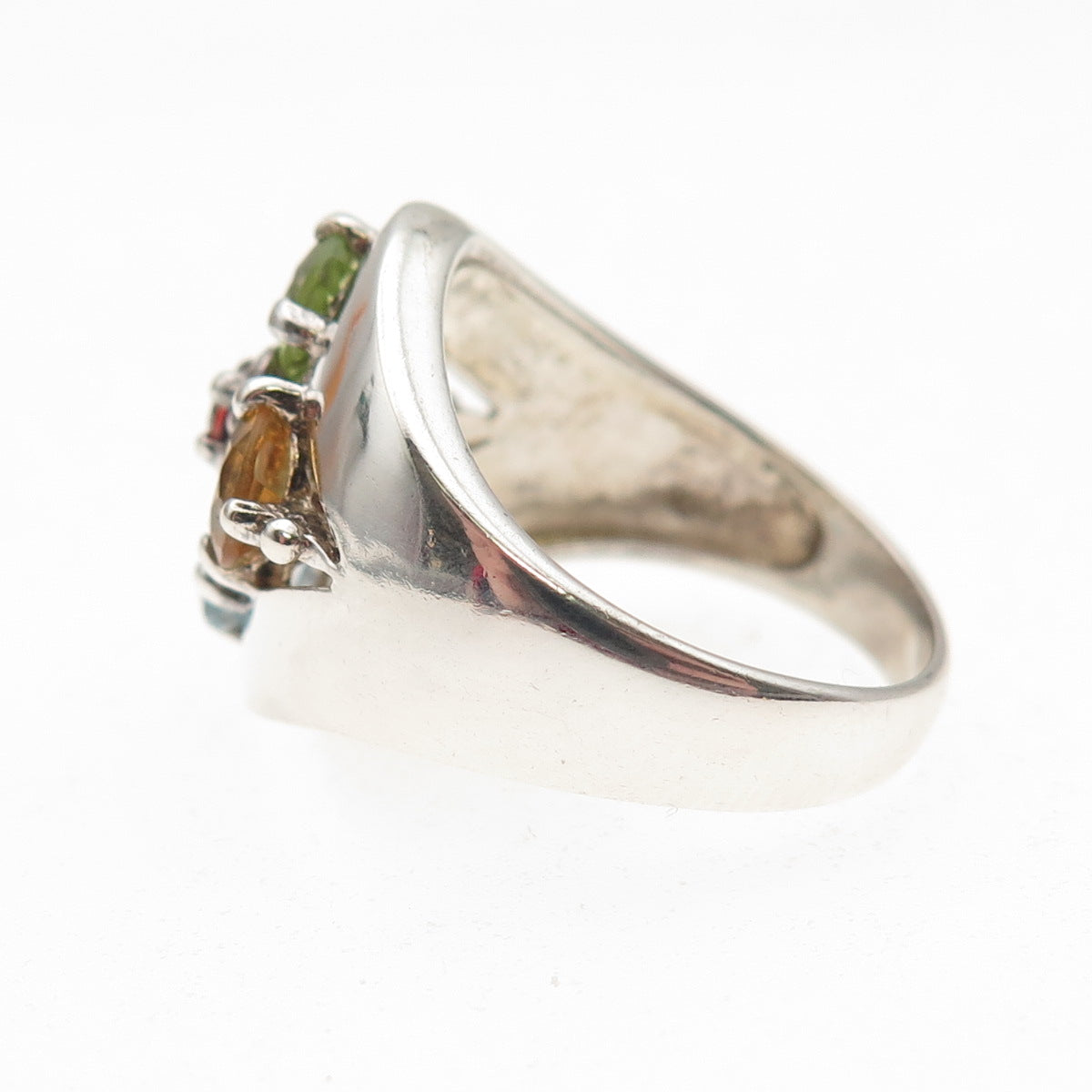 Pranda 925 Sterling Vintage Topaz Amethyst Peridot Citrine & Garnet Ring Size 7