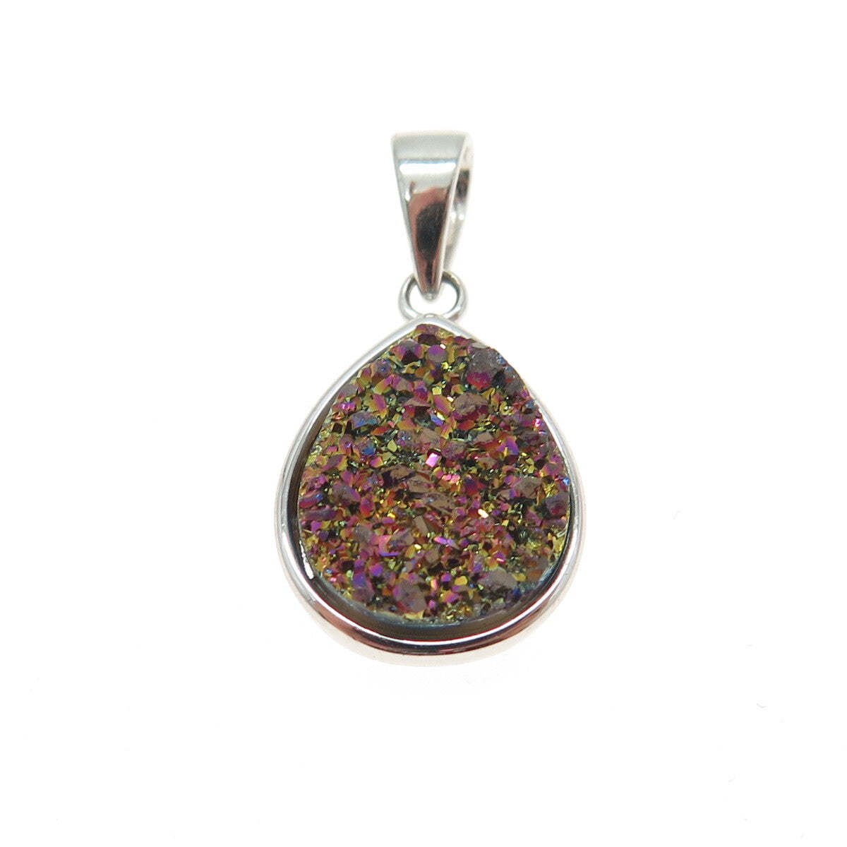925 Sterling Silver Real Druzy Teardrop Pendant