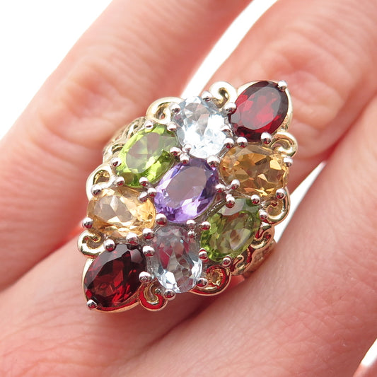 Chuck Clemency 925 Sterling Topaz Amethyst Peridot Garnet Citrine Ring Size 5.25