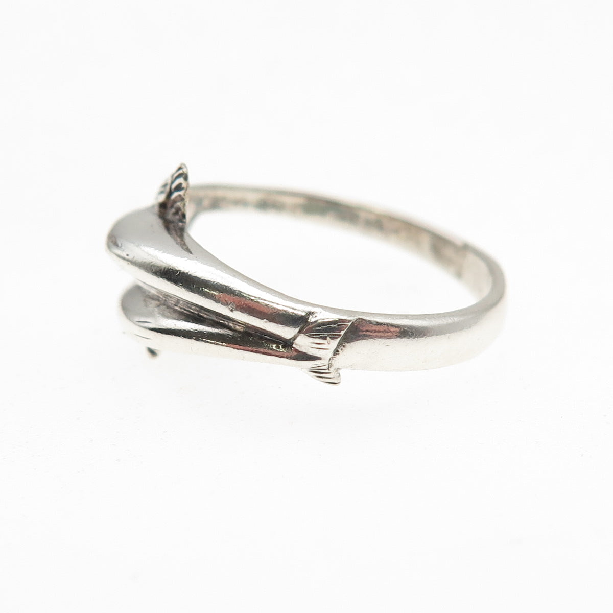 925 Sterling Silver Vintage Dolphin Couple Oxidized Ring Size 6.5