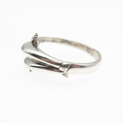 925 Sterling Silver Vintage Dolphin Couple Oxidized Ring Size 6.5