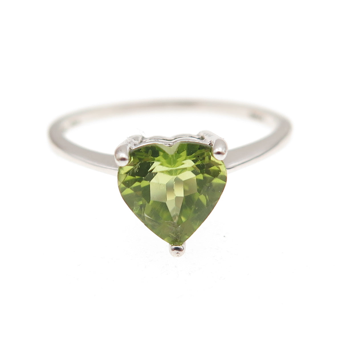 925 Sterling Silver Vintage Real Heart-Cut Peridot Ring Size 7.25