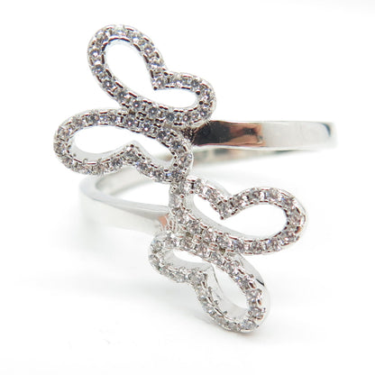 925 Sterling Silver Pave C Z Couple of Butterflies Ring Size 9.25