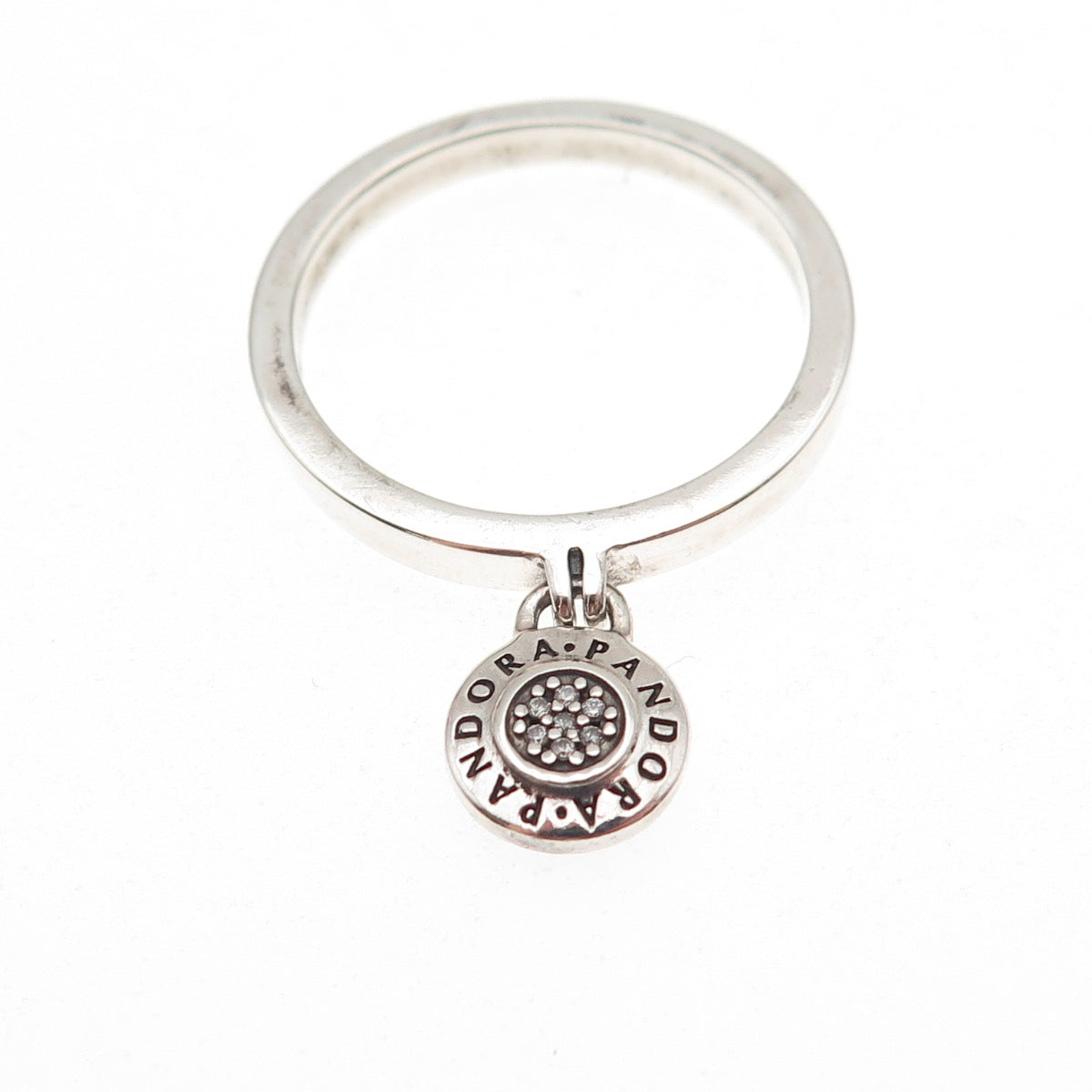 Pandora 925 Sterling Silver C Z Signature Logo Padlock Charm Ring Size 7.75
