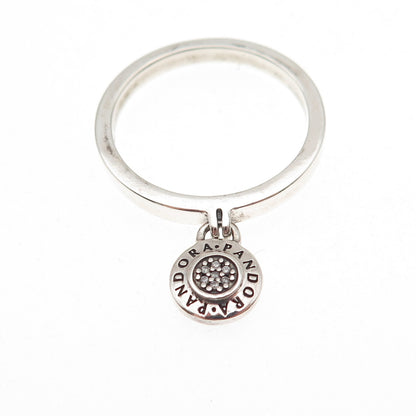 Pandora 925 Sterling Silver C Z Signature Logo Padlock Charm Ring Size 7.75