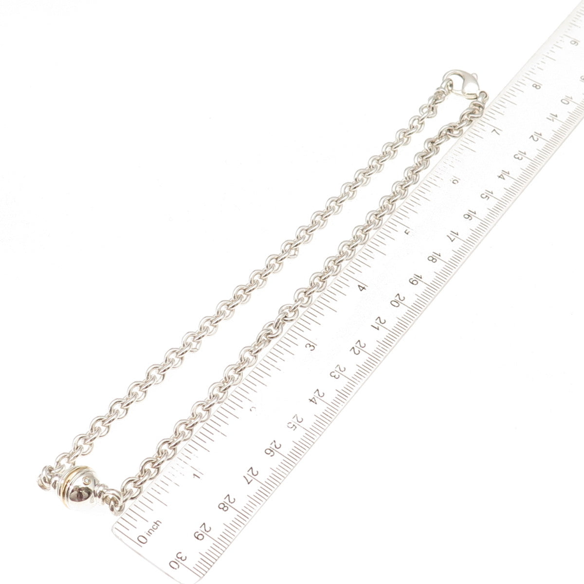 925 Sterling Silver 14K Gold Real Diamond Ball Rolo Chain Necklace 16"