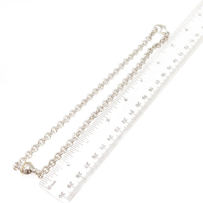 925 Sterling Silver 14K Gold Real Diamond Ball Rolo Chain Necklace 16"