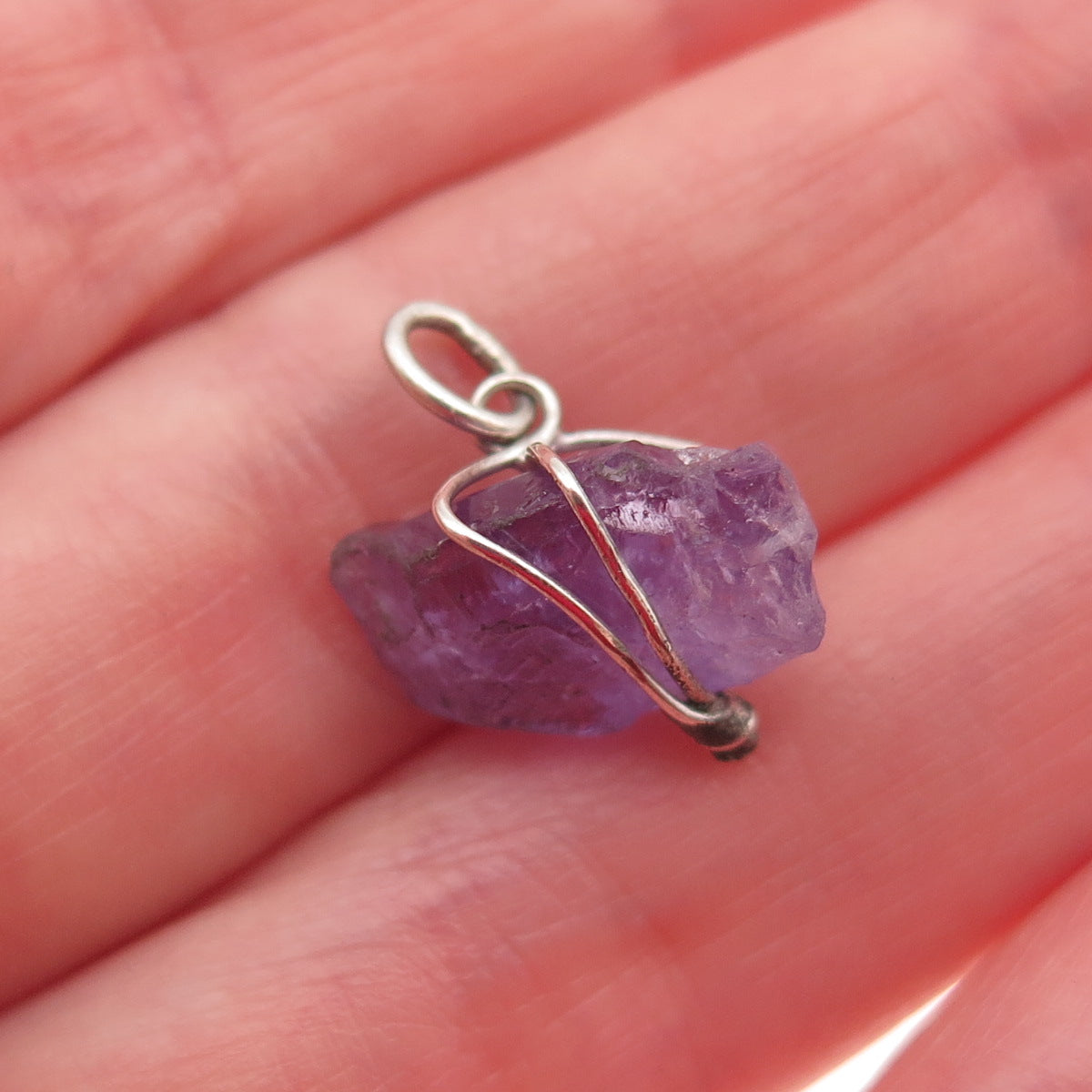 925 Sterling Silver Vintage Real Amethyst Amulet Mini Charm Pendant