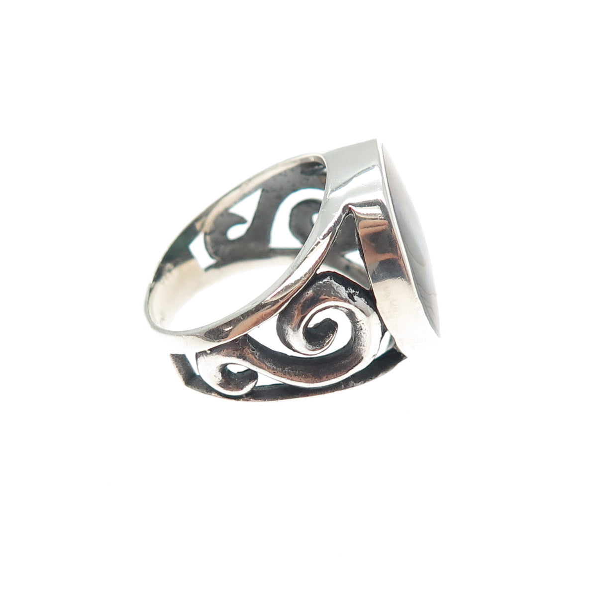 INDIGO 925 Sterling Silver Vintage Real Abalone Shell Spiral Ring Size 6.75