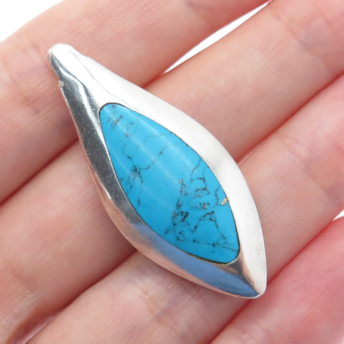 925 Sterling Vintage Morenci Turquoise Black Onyx Petal Dual Sided Slide Pendant