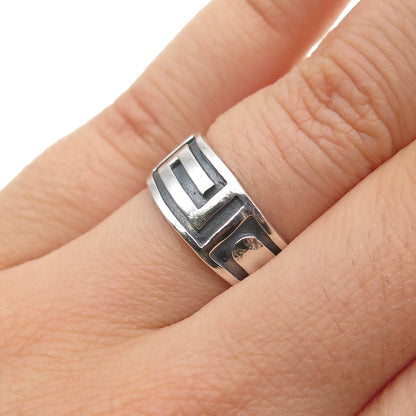 925 Sterling Silver Vintage Greek Maze Oxidized Band Ring Size 6