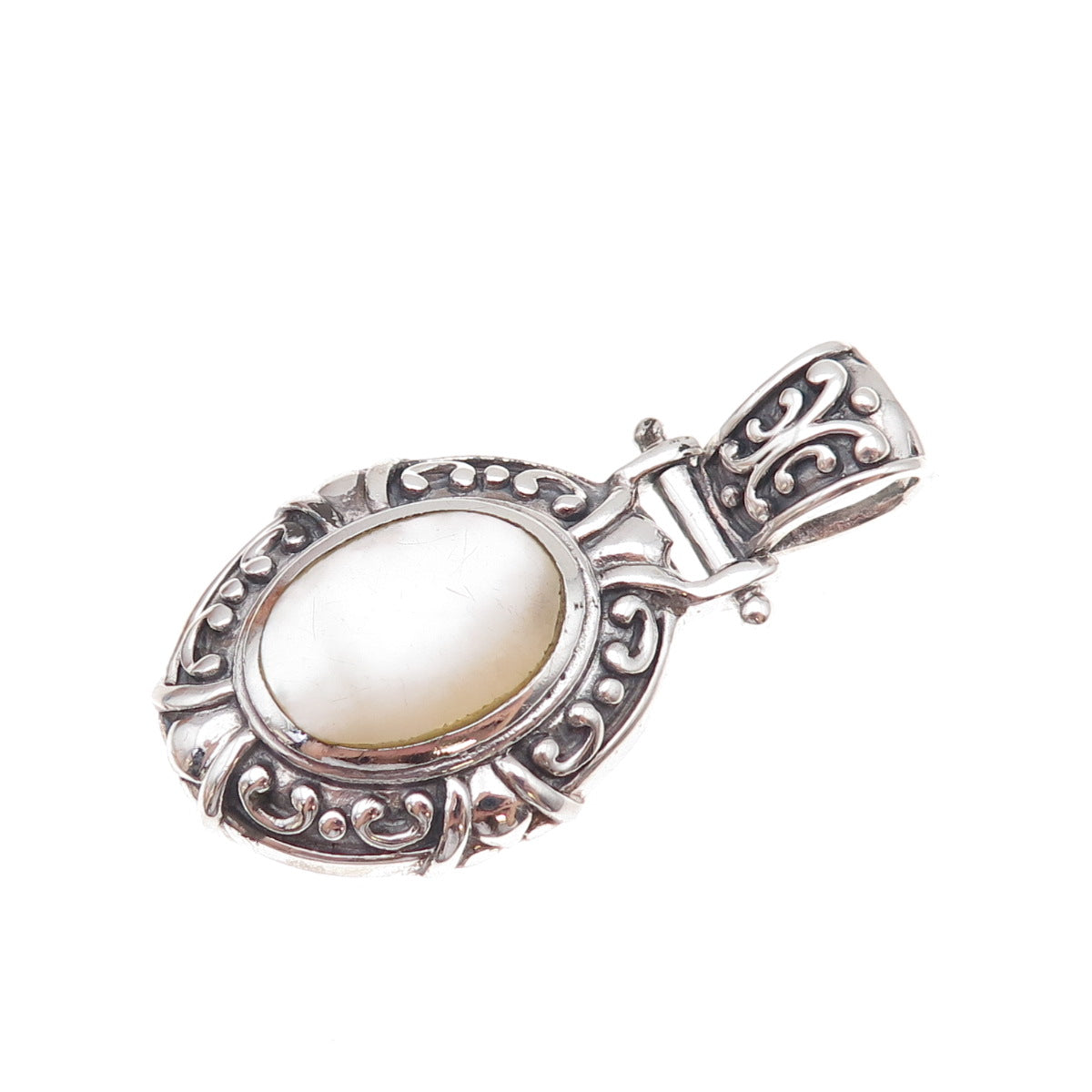 Collins 925 Sterling Silver Vintage Real MOP Oxidized Pendant