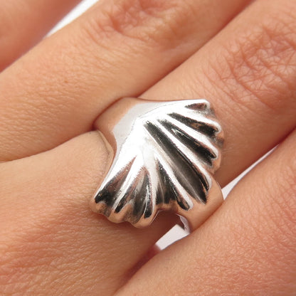925 Sterling Silver Vintage Mexico Ribbed Shell Ring Size 7.25
