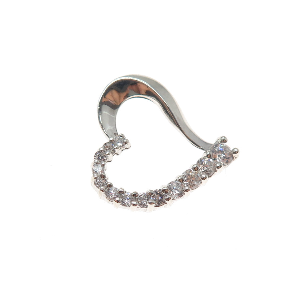 925 Sterling Silver Round-Cut C Z Heart Minimalist Slide Charm Pendant