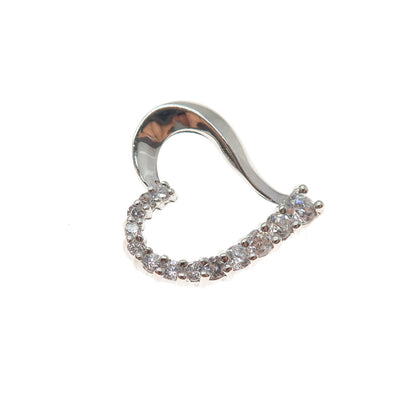 925 Sterling Silver Round-Cut C Z Heart Minimalist Slide Charm Pendant